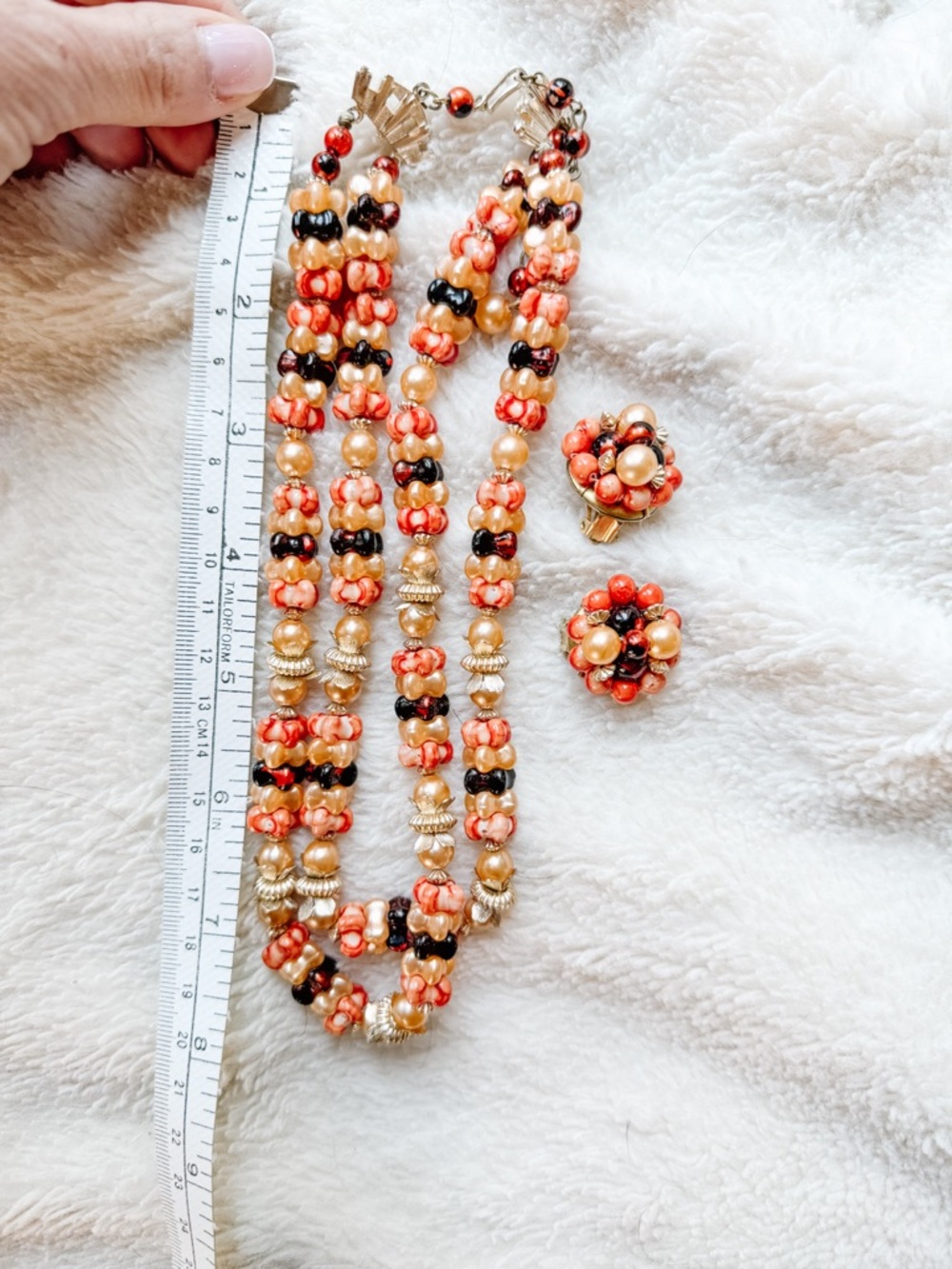 Vintage 3-Strand Beaded Statement Set - Cluster Earrings & Necklace - Picture 9 of 9